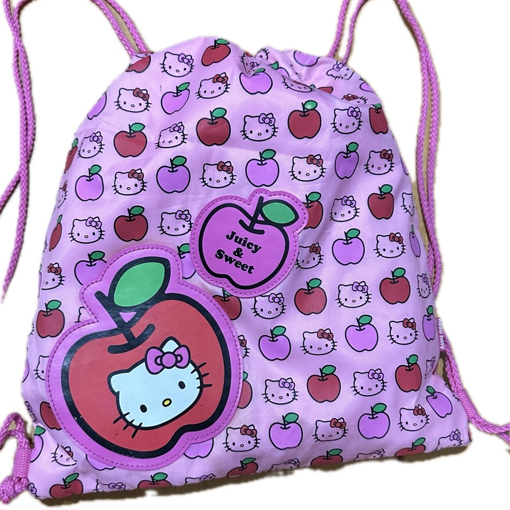 Vintage y2k 2005 hello kitty sanrio pink apple juicy & sweet drawstring backpack